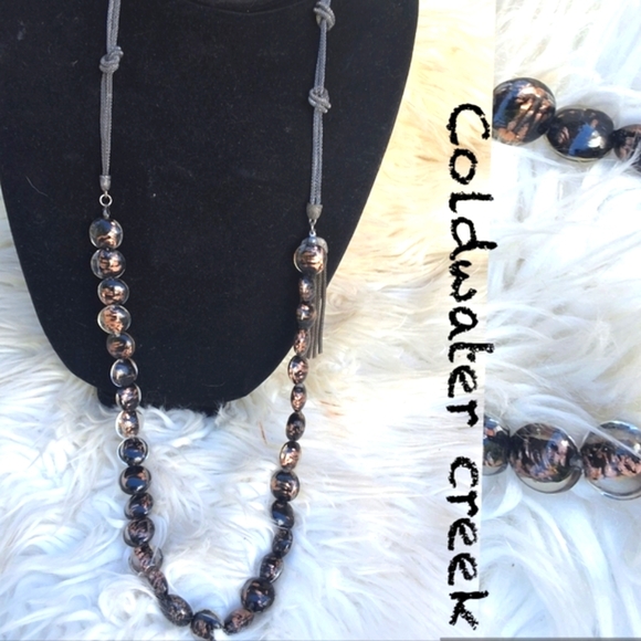 Coldwater Creek Vintage  Glass copper bead necklace hematite knotted chain NWT - Picture 1 of 7